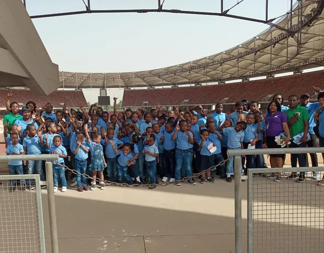 Students visit the Moshood Abiola stadium in Abuja